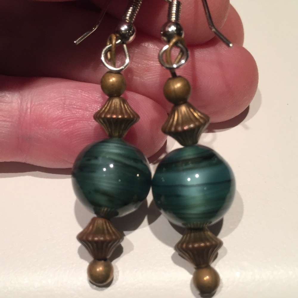 Green hand made drop earrings